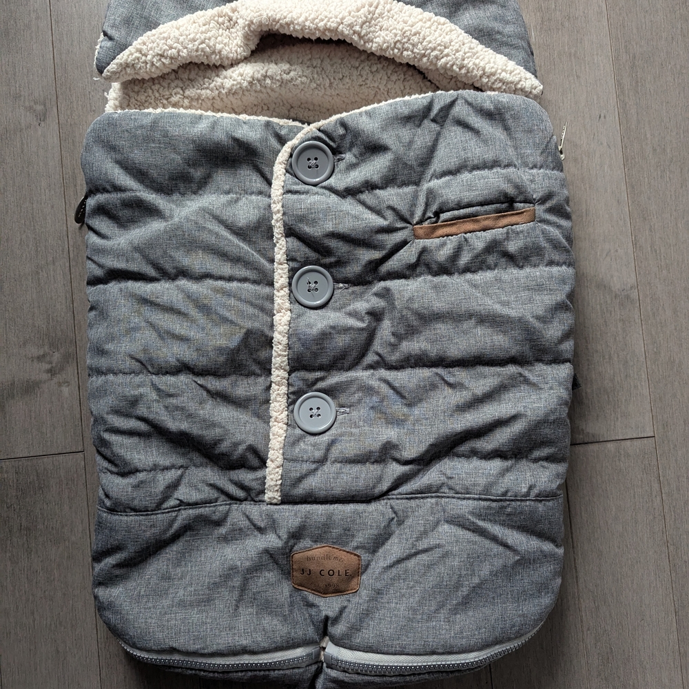 JJ Cole Quilted Gray and Brown Infant Cover Car Seat Winter
